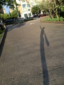 My friend Jessi Kneeland and her t-shirt cape, just being super!